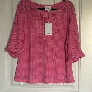 Andree Pink Waffle Knit 3/4 Sleeve Top with Ruffle Cuffs